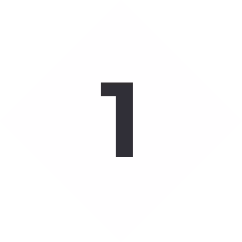 A white diamond icon displaying the number 1, representing Step 1: Learn