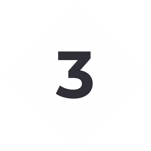 A white diamond icon displaying the number 3, representing Step 3: Plan