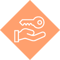Icon showing a hand holding a key, representing the handover and clear ownership of team responsibilities.