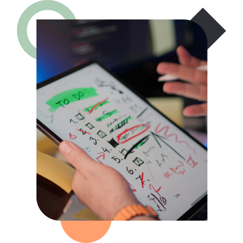 A close-up of a digital tablet showing a messy, scribbled-over to-do list, representing the lack of clarity and "effort without outcomes" that characterizes an Impact Block.