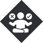 Icon of a person in a meditative/focused pose between choice indicators, representing a team's ability to make firm, confident decisions without second-guessing.
