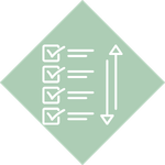 Icon showing a ranked checklist with arrows, representing a system where priorities are not only clear but actively protected from distraction.