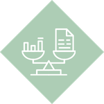 Icon of a scale balancing documents and time, representing the transition to a manageable and realistic workload.