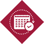 A monthly calendar icon filled with checkmarks inside a circular dotted border, representing packed schedules and busy calendars.