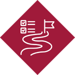A winding path leading to a checkered flag with a checklist in the corner, representing project movement and milestone progression.